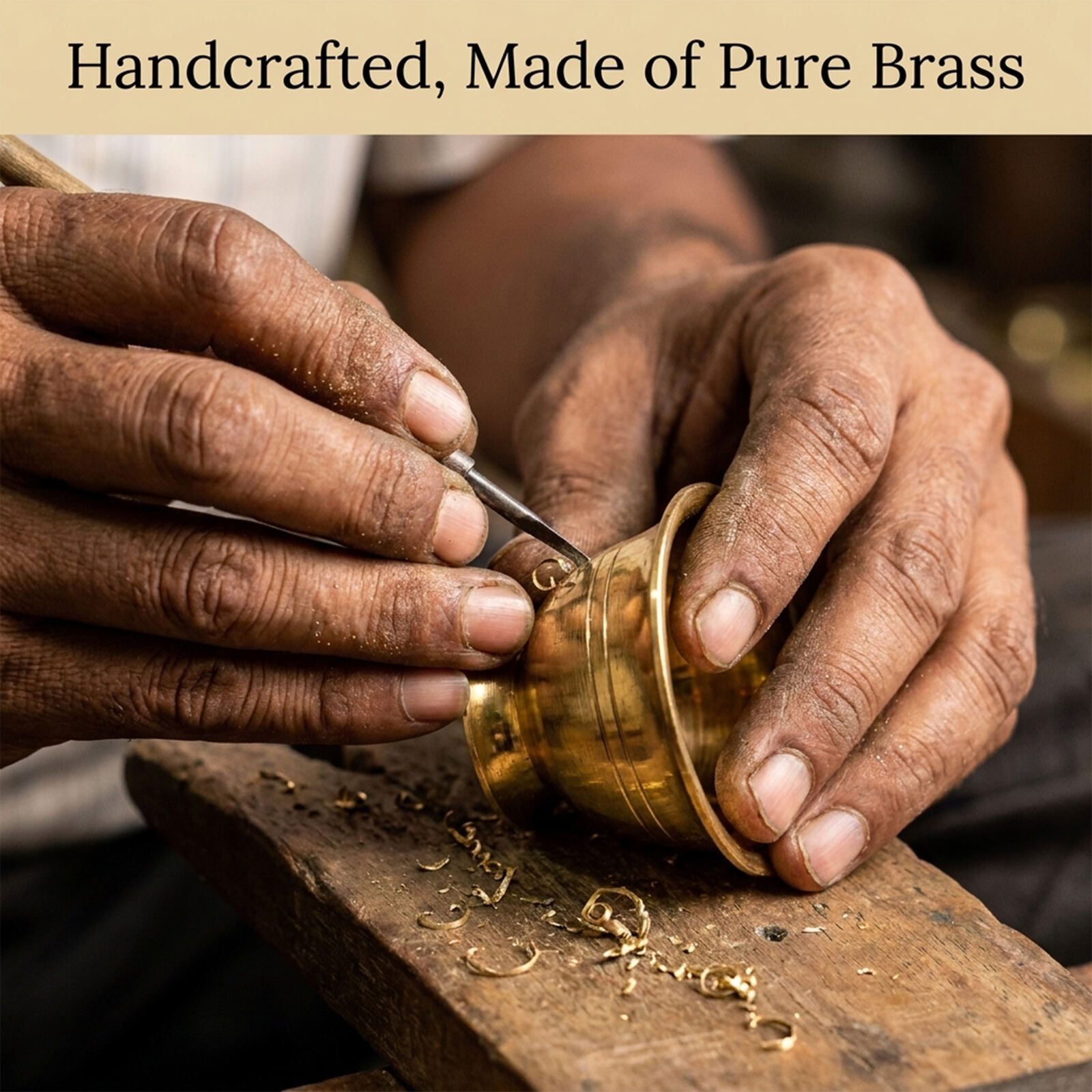 Artisan hand-finishing a brass bowl